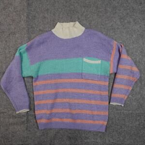 Vintage‎ Gitano Sweater Womens 18W 90s Knit 90s Pastel Metallic Artsy Mock Neck